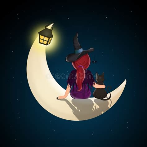 Witch sitting on moon
